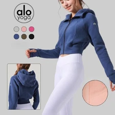 AIo Yoga Jacket Winter Hooded Sports Plus Velvet Hoodie Short Zipper Sweater Top