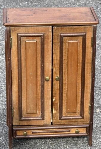 Circa 1890 New York Folk Art Miniature Pine And Mixed Wood Two Door Wardrobe