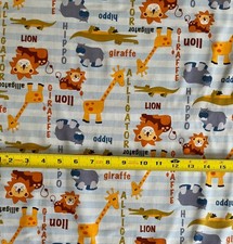 Safari Adventure Animals Blue Lion Giraffe Hippo Fabric Camelot - 1 Yard