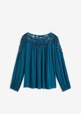 Tunika mit Spitze Gr. 36 Blaupetrol Damentunika Bluse Hemd Shirt Oberteil Neu