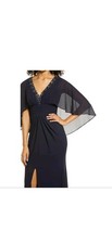 Vince Camuto Navy Blue Beaded Neckline Capelet Gown Size 2 Wedding Prom Formal