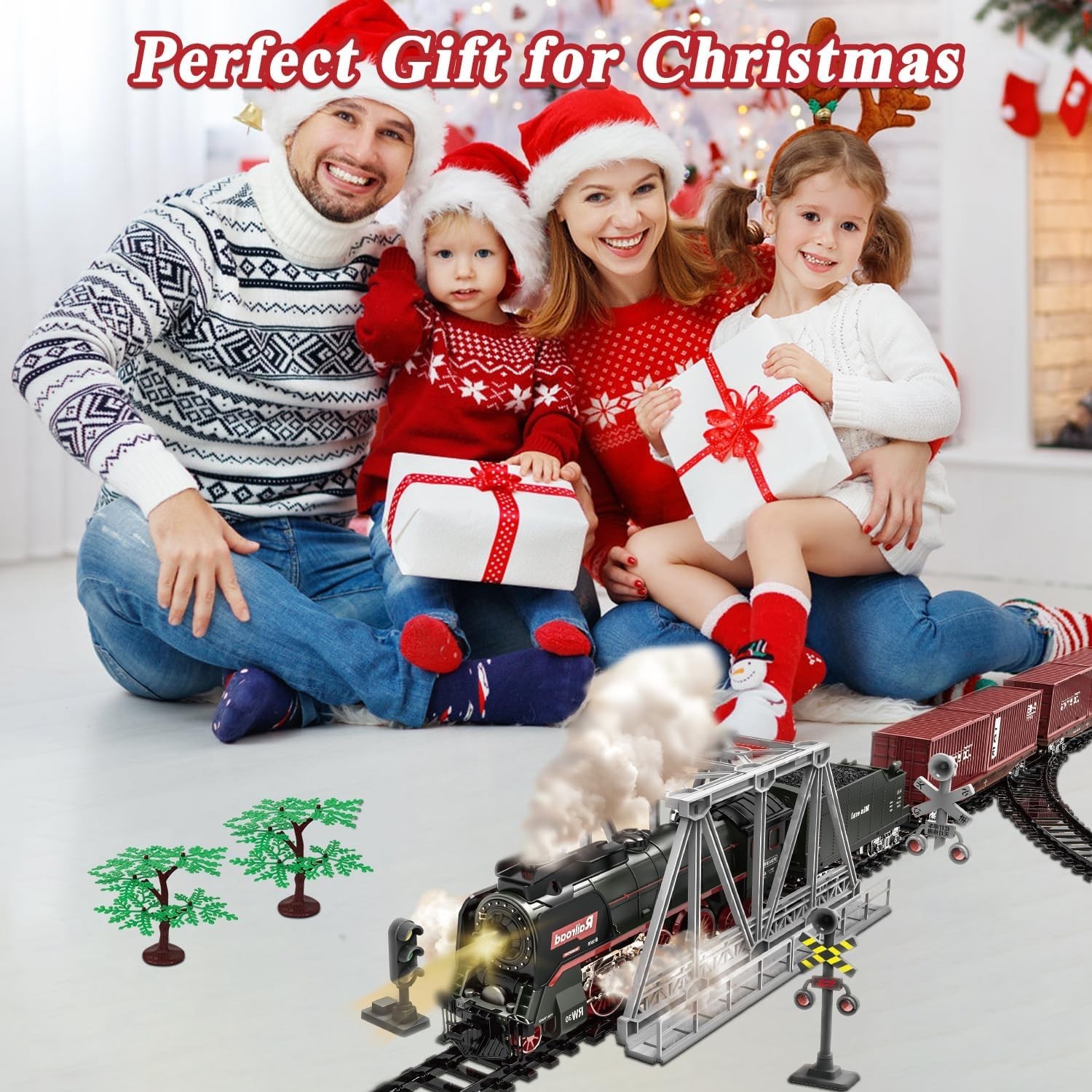 Electric Train Sets for Kids Metal Alloy Christmas Train Toys Steam Locomotive,