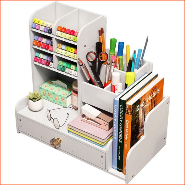 Schreibtisch-Organizer Mit Schublade Weiß Stifthalter FüR Zuhause BüRo Schule-image