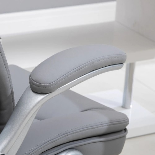 New High Back Executive Chair Home Office Faux Leather Swivel W/ Flip-up Arm Uk - Picture 9 of 11