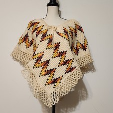 Vintage 60s 70s Granny Knit sweater crochet Poncho Handmade Hippy Festival Shrug