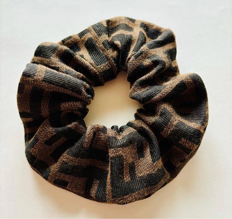 RARE FENDI ZUCCA Logo Scrunchie Hair Tie Black Brown Vintage Women's Auth - Image 2 of 3
