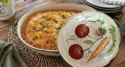 Fitz & Floyd Le Marche Covered Casserole Vegetable Design Oval Dish w/ Lid 2 Qt - Picture 3 of 11