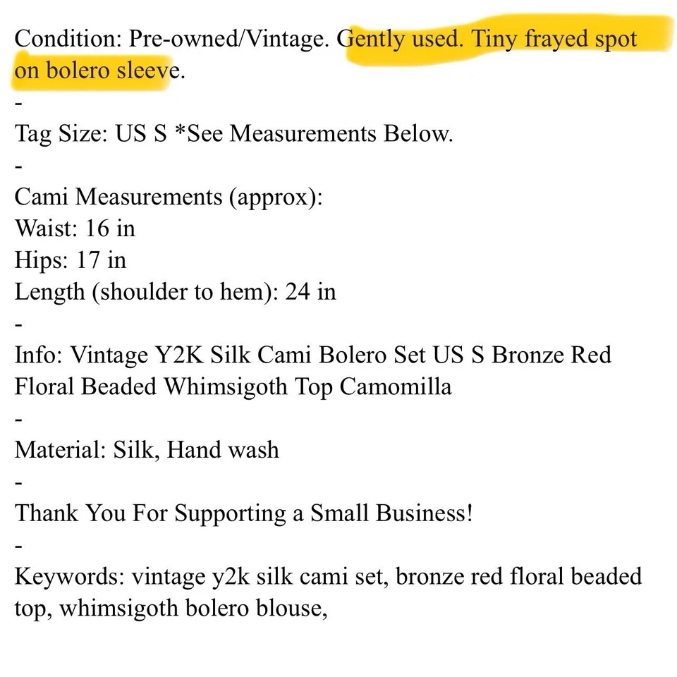 Vintage Y2K Silk Cami Top Set US S Brown Red Floral Beaded Whimsigoth Camomilla - Image 4 of 4