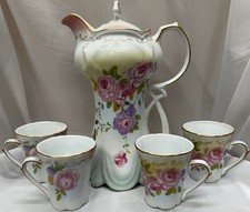 Antique RS Prussia Red Mark Chocolate Pot Tall Coffee Tea Pitcher Pink Roses