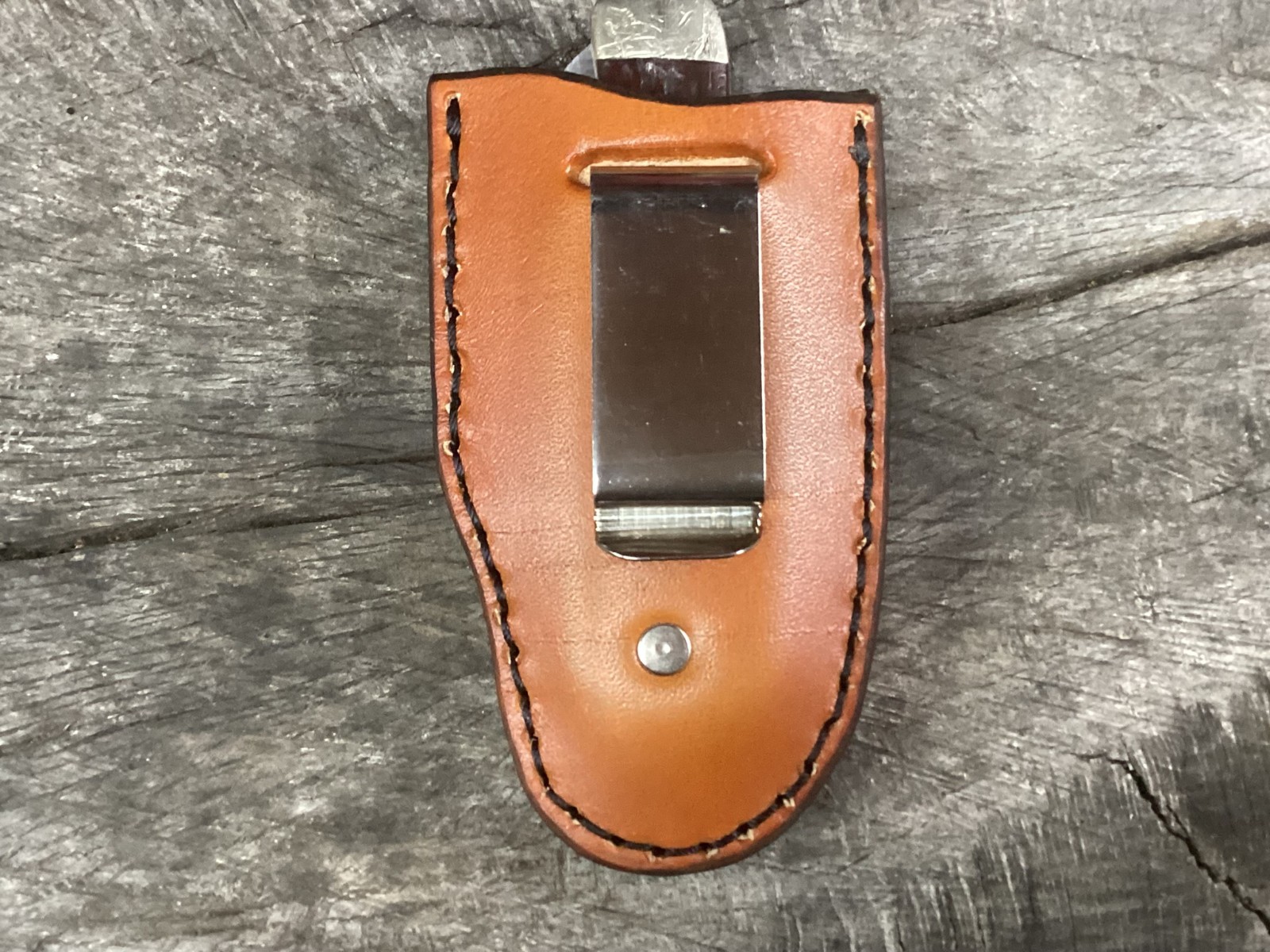 Leather Folding Pocket Knife Clip Sheath Trapper Size (Sheath Only)