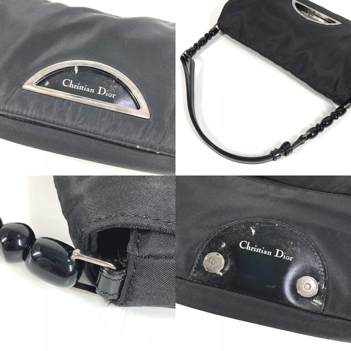 Christian Dior Malice Pearl Logo Nylon Shoulder Bag Black with