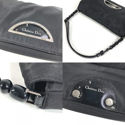 Christian Dior Malice Pearl Logo Nylon Shoulder Bag Black with