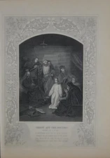 Antique Religious Art Christ and the Doctors 1860 Engraving Christianity