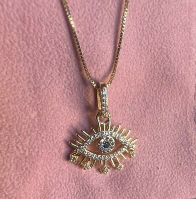 Evil Eye Pendant 18k Gold Plated 20 inch Necklace Positive Energy & Protection