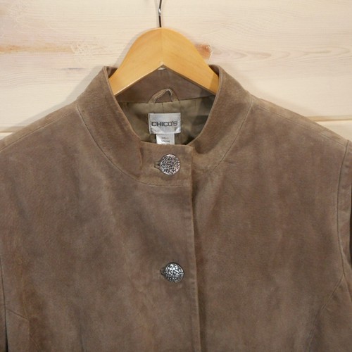 Chico's Gr. 2 Damen Gr. L Wildleder Lederjacke Knopfleiste taupe braun - Bild 4 von 11