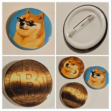 Lot Of 3 Dogecoin Doge Badge Buttons Pinback Pins 38mm Cryptocurrency Crypto 