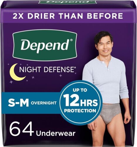 Depend Night Defense Incontinence Underwear for Men, Overnight, S/M, 64 Count