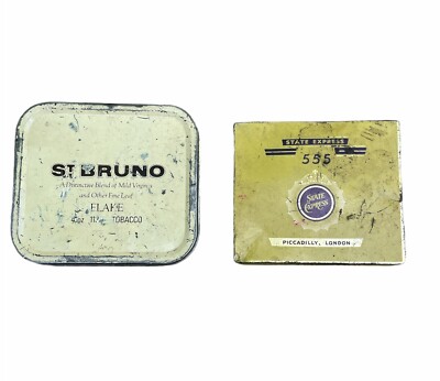 st bruno tobacco tin Lot of 2 Vintage Empty Tobacco Tin | ST Bruno Flake and State Express 555
