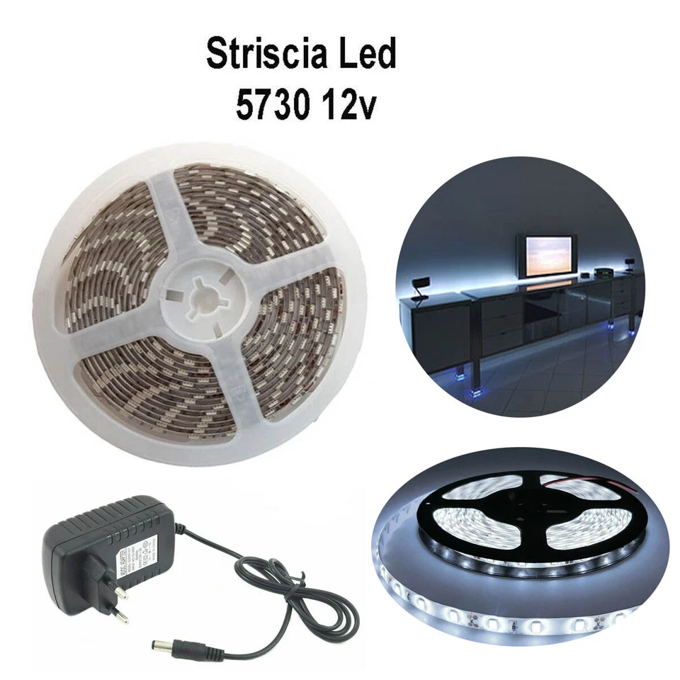 Tira LED 5730 Flexible 5M Adhesiva Alimentador 2A Luz Blanca Fría IP65 - Imagen 1 de 3