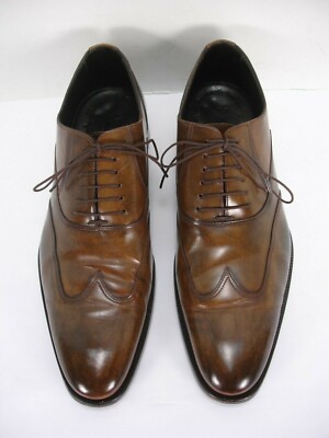 CANALI BURNISHED COGNAC LEATHER WINGTIP LACE FRONT OXFORD  display picture 1