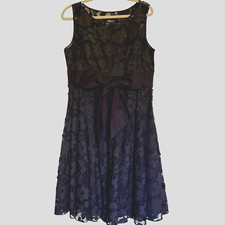 Adrianna Papell Black 3D Floral Appliqué A-line Dress Sleeveless Size 16