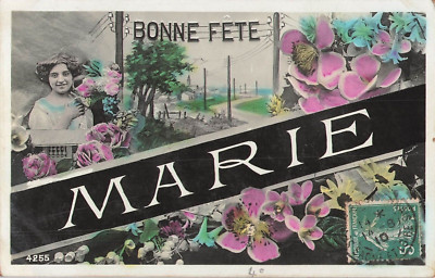 CP BON FETE MARIE SMILING WOMAN WITH ROSES FLOWERS - 41804