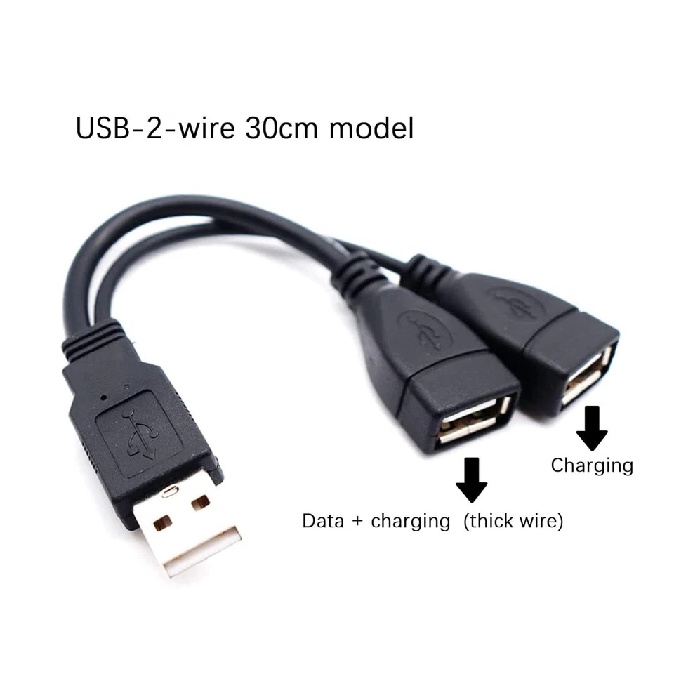 USB 2.0 A Male To 2 Dual USB Female Jack Y Splitter Hub Power Cord Adapter Cable - Image 3 of 4