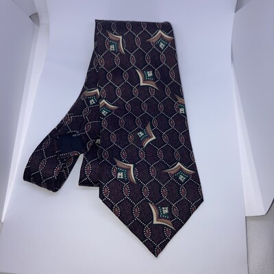 Arnold Palmer Silk Tie Mens Brown Green Diamond  Pointed 61  X 3.75 