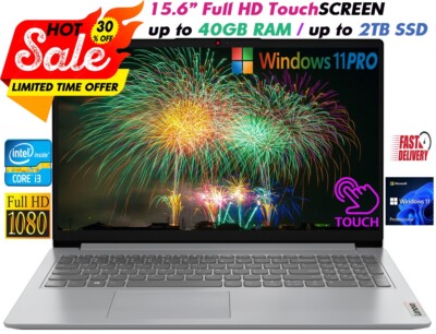 Lenovo Laptop 15.6'' FHD Touch Intel i3-1215U Up to 40GB RAM & 2TB SSD WIN11 PRO