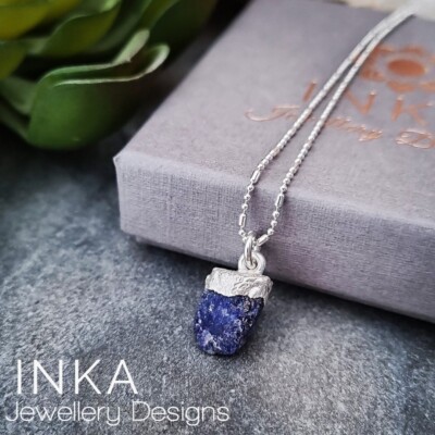 925 Sterling Silber Roh SAPHIR Halskette 16'' KETTE von INKA