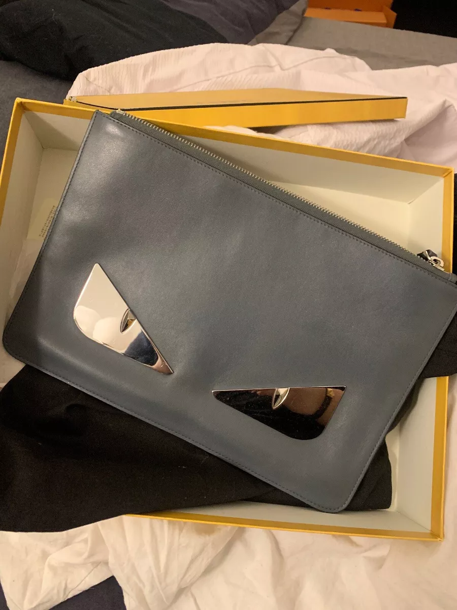 Fendi Clutch Grey Leather, Monster Eye