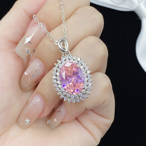 New Luxury Fashion Pink White Topaz Gemstone Women Girl Necklace Pendant Silver - Picture 4 of 7