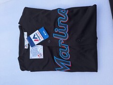 Majestic Miami Marlins Black,button Up Baseball Jersey.size L .Cool Base