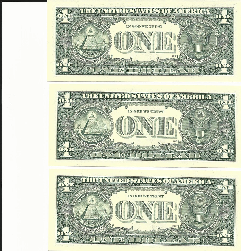 Three $1 FRN "J" notes 1990 consecutive numbers pefect condition - Image 2 of 2