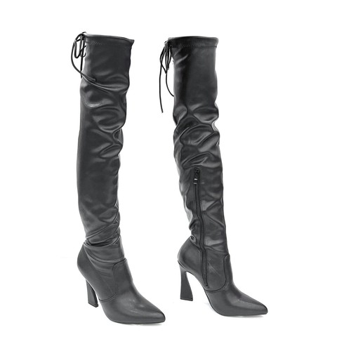 Glasur Damen elegante Overknee Stiefel seitlicher Reißverschluss mit skulpturalem Absatz - Bild 4 von 41
