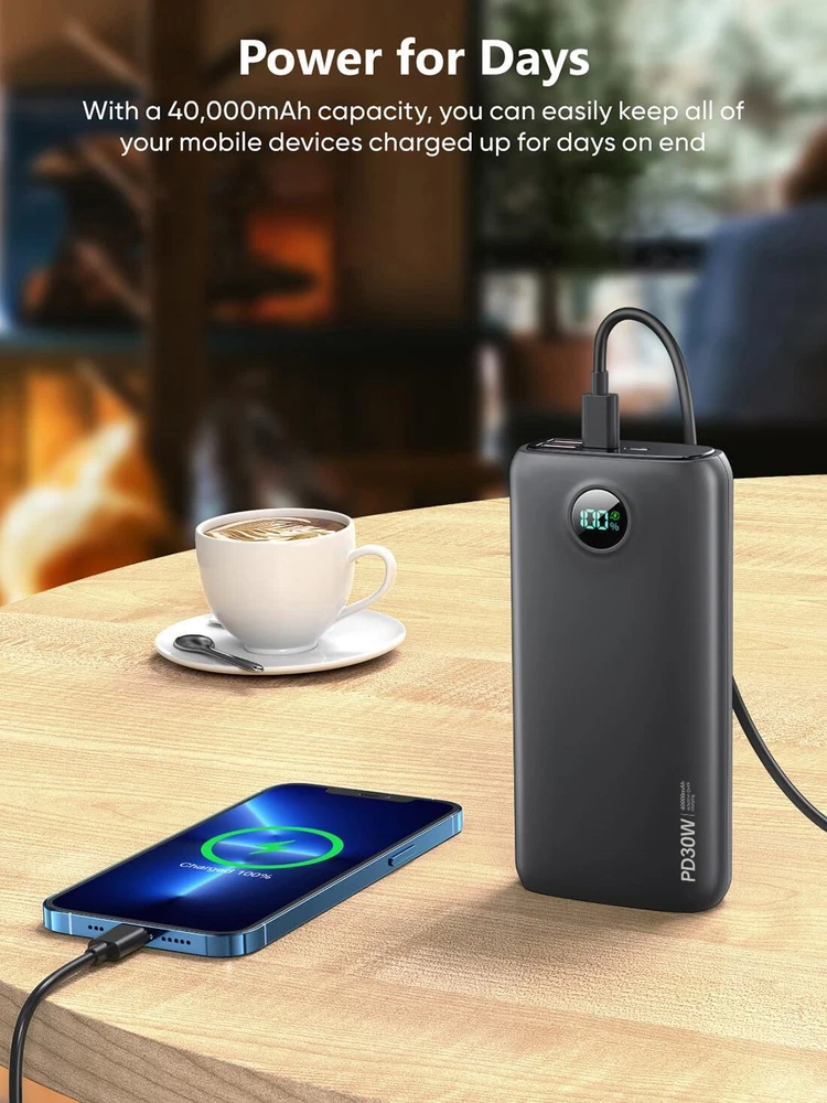 40000mAh Power Bank with QC 4.0 & PD 30W Fast Charging Portable Charger