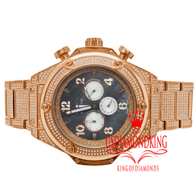 Men's Solid Stainless Steel Tarnish Free 4Ctw Genuine Diamond Copper Tone Watch