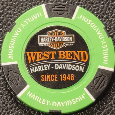 WEST BEND HD ~ WISCONSIN (Neon Green Full Color) Harley Davidson Poker Chip