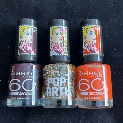 Rimmel 60 Seconds ONE COAT Nail Polish 313Rita Rouge, 403Oragasm, Top Coat A19