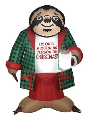 CHRISTMAS 6 FT GEMMY SANTA SLOTH COFFEE PAJAMAS Airblown Lighted Yard Inflatable