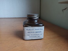 WALDCRAFT STENCIL DYE INDIANAPOLIS 1920s LABELED INK BOTTLE WITH ORIGINAL LID