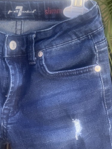 7 For All Mankind blue denim SLIMMY Skinny Jeans~girl's size 6~distressed~ - Picture 3 of 16