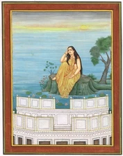 Hand Miniature Painting Of A Indian Women Gouache Pigments On Paper 10x13 Inches