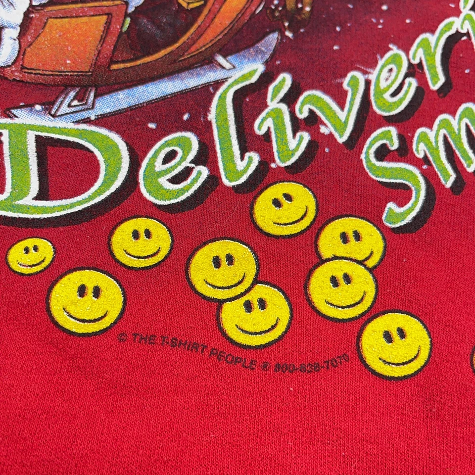 Vintage Christmas Sweater Women Large Red Crew Neck Sweatshirt USA 90s Smiley - Image 4 of 4