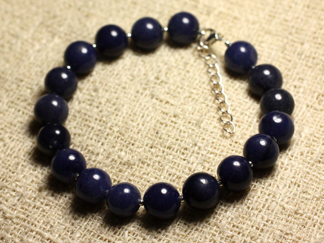 Gems Excellence | Bracelet Argent 925 Véritable Aventurine Bleue 10mm