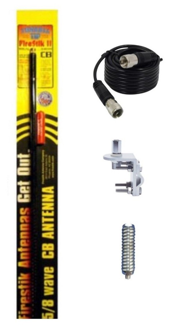 NEW FIRESTIK 2 FS2 BLACK, FS2 B 2FT CB ANTENNA, 18FT COAX, MOUNT & SPRING