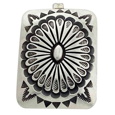 Calvin Martinez, Pendant, Stamping, Square, Silver, Navajo Handmade, 1 7/8 