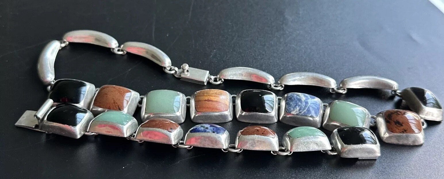 925 Sterling Silver Cabochon Multi Gemstones Neck… - image 10