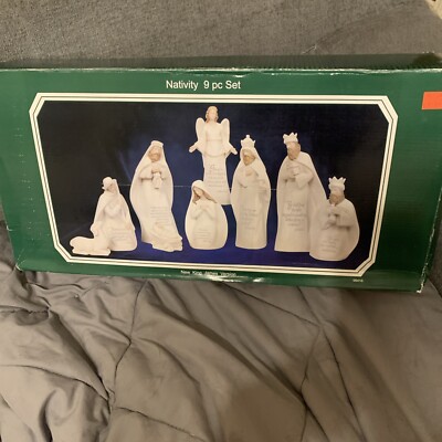 New King James Stone Resin Ivory White Nativity 9 piece set Luke John Matthew