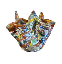 Vintage La Serenissima Murano Millefiori Handkerchief Vase EUC Made In Italy